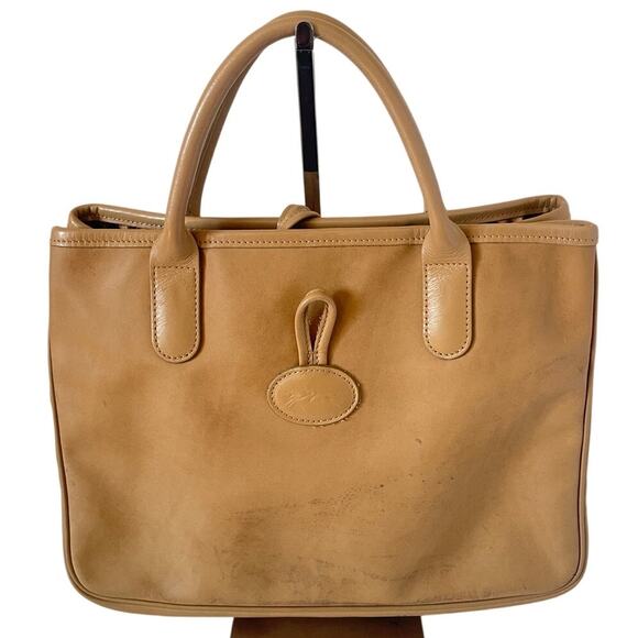 Longchamp Rozo Roseau Tan Leather Horse Logo Minimalist Tote - Picture 1 of 8